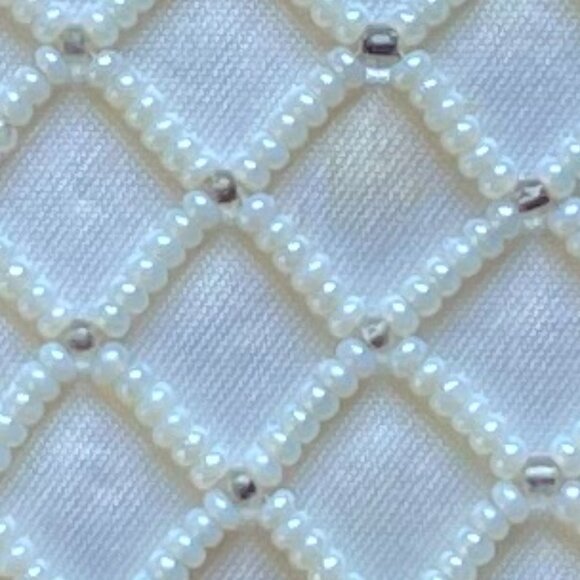 Vintage Richere Ivory Satin Beaded Clutch – Net Overlay, Beaded Zipper Pull